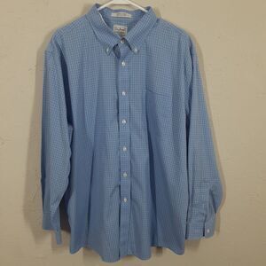 LL Bean Mens 17.5-34 Wrinkle Free Blue Check Long Sleeve Button Up Shirt